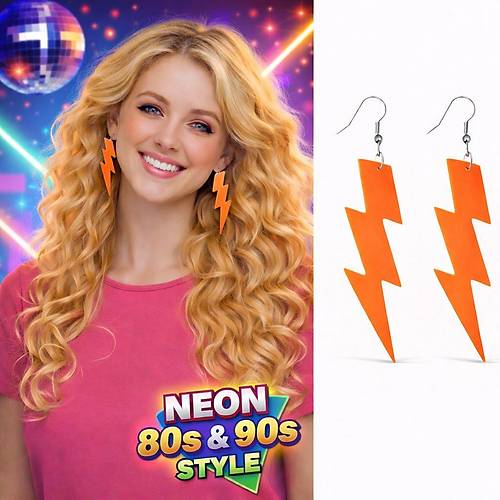 80�ler 90'lar Retro Neon Turuncu �im�ek K�pe 10 cm