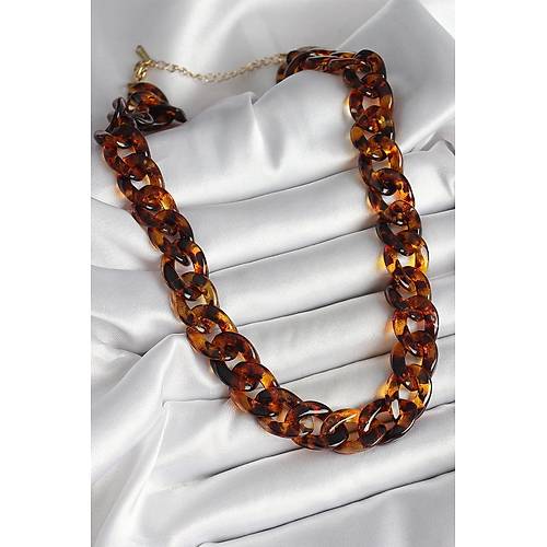 Leopar Desenli Mika Kal�n Zincir Kad�n Kolye