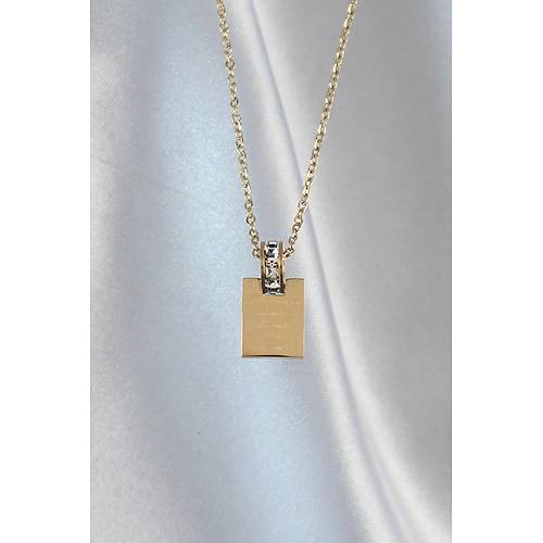 316L �elik Zincir Gold Renk Zirkon Ta�l� A�k Mektubu Kolye