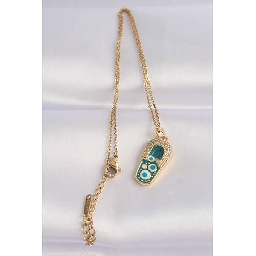 316L �elik Zincir Zirkon Ta�l� Alt�n Renk Nazarl� Terlik Tasar�ml� Kolye