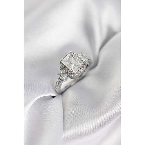 G�m�� Renk Kare Baget Zirkon Ta�l� Tek Ta� Model Kad�n Y�z�k