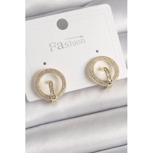 Pirin� Gold Renk Zirkon Ta�l� Halka Model Kad�n K�pe