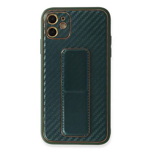 iPhone 12 K�l�f Coco Karbon Standl� Kapak - Ye�il