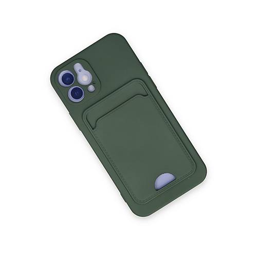 iPhone 12 K�l�f Kelvin Kartvizitli Silikon - Koyu Ye�il