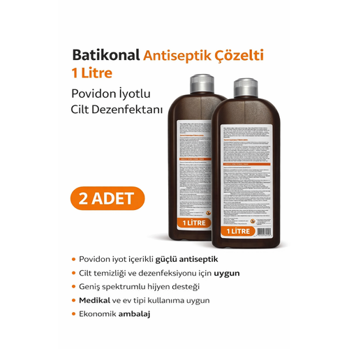Povidon �yotlu Baticonal Antiseptik ��zelti 1 Litre x 2 Adet Cilt Dezenfektan� Sol�syon