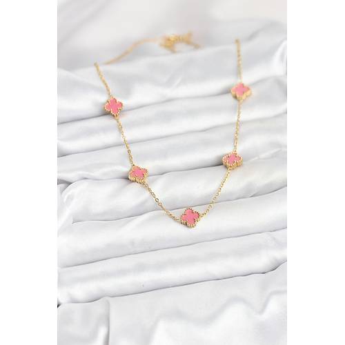 316L �elik Zincir Gold Renk Pembe Baby Boy Yonca Kad�n Kolye