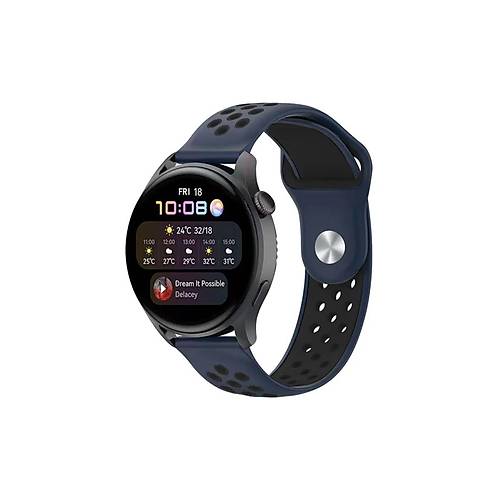 Watch 22mm Spor Delikli Kordon - Lacivert-Siyah
