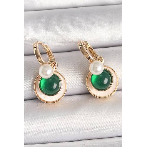 Pirin� Gold Renk Beyaz Ye�il Sallant� Mineli Kad�n K�pe