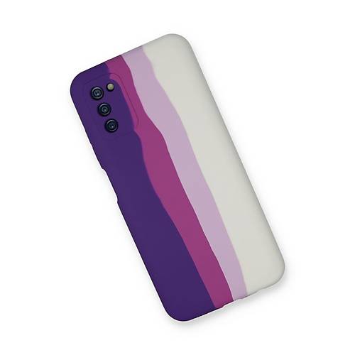 Galaxy A03S K�l�f Ebruli Lansman Silikon - Mor-Beyaz