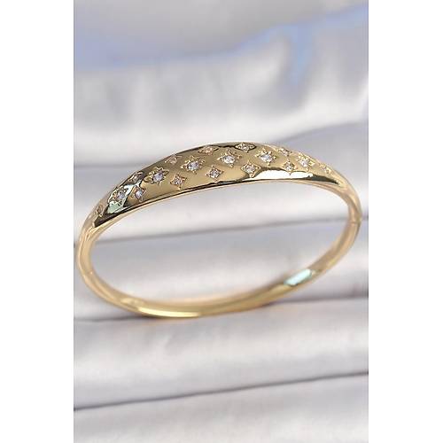 Pirin� Gold Renk Zirkon Ta�l� Y�ld�z ��lemeli Kad�n Kelep�e