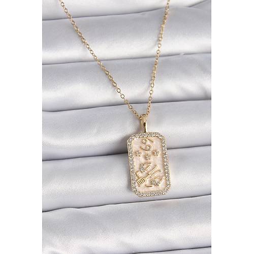 316L �elik Gold Renk Zincir Yenge� Burcu Zirkon Ta�l� Kad�n Kolye