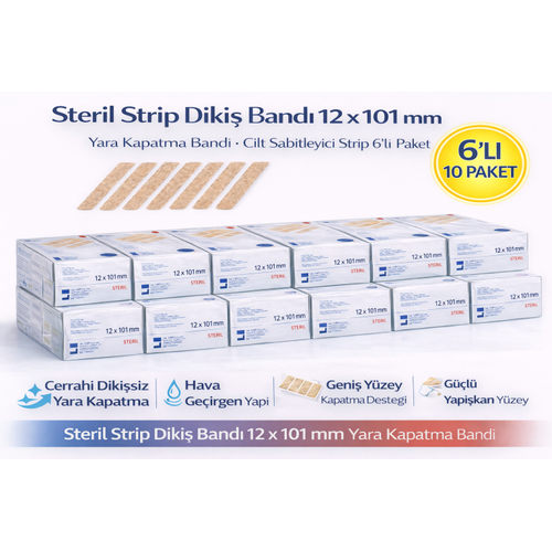 Steril Strip Diki� Band� 12 x 101 mm Yara Kapatma Band� Cilt Sabitleyici Strip 6�l� 10 Paket