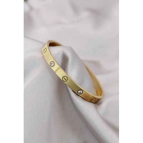 316L �elik Gold Renk Zirkon Ta�l� Bileklik