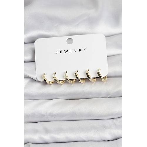 Gold Renk Pirin� Minimal Petek Detayl� Kad�n K�pe Seti