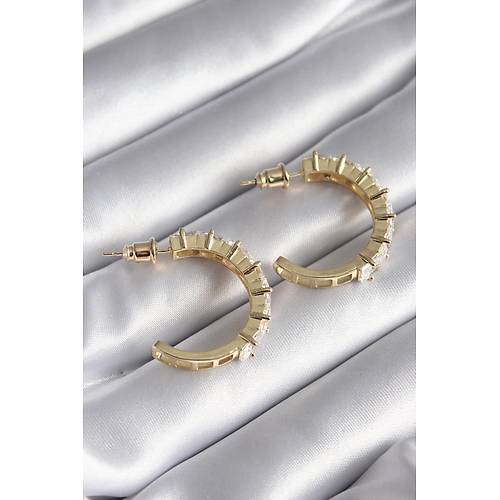 Pirin� Gold Renk Zirkon Ta�l� Halka Model Kad�n K�pe