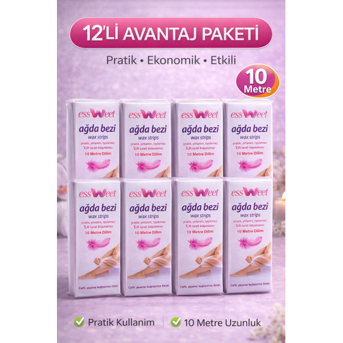 Essweet A�da Bezi 10 Metre Dilim Profesyonel Epilasyon Bezi �ift Tarafl� Kullan�m Y�rt�lmaz Dayan�kl� A�da Band� 12 Paket