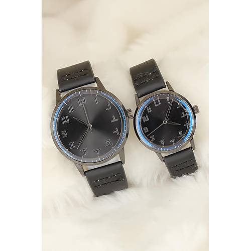 Siyah Deri Kordonlu F�me Renk Metal Kasa Sevgili Saatleri