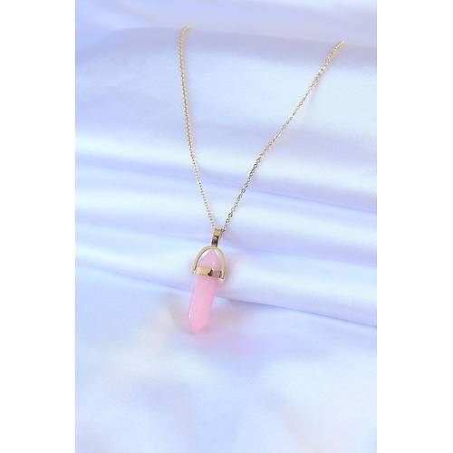 316L �elik Gold Renk Kristal Pembe Ta� Model Kad�n kolye