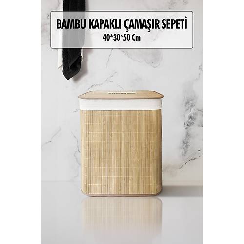 Katlan�r Do�al Bambu Dikd�rtgen �ama��r Kirli Sepeti (30*40*50 Cm)