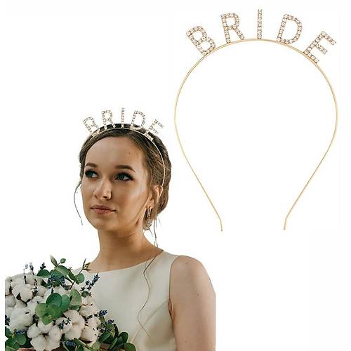 Alt�n Gold Renk Bekarl��a Veda Kristal Ta� Bride Tac� �thal 16x10 cm
