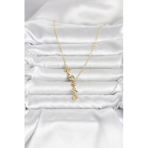 316L �elik Gold Renk Zirkon Ta�l� Y Kad�n Kolye
