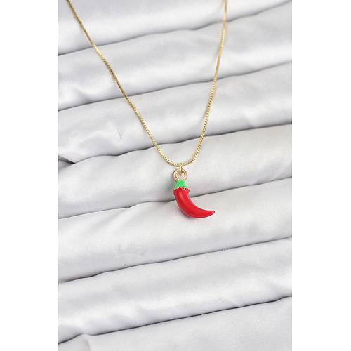 Pirin� Gold Renk K�rm�z� Kapya Biber Model Kad�n Kolye