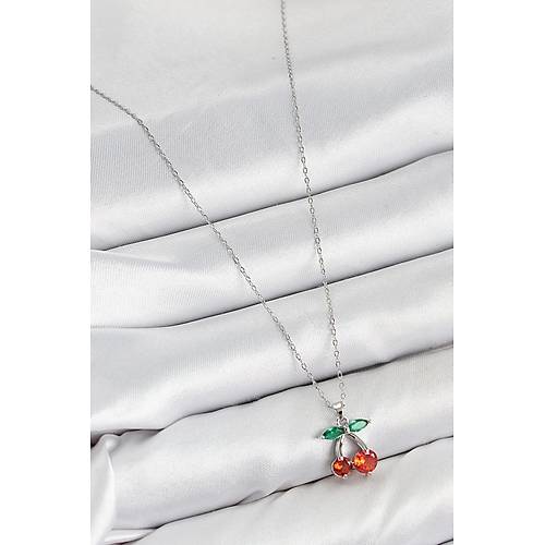 Pirin� Zirkon Ta�l� Kiraz Model G�m�� Renk Kad�n Kolye