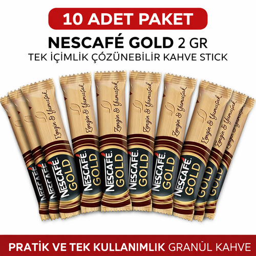 Kahve Gold 2 Gr 10 Adet Tek ��imlik Stick ��z�nebilir Gran�l Kahve Paket