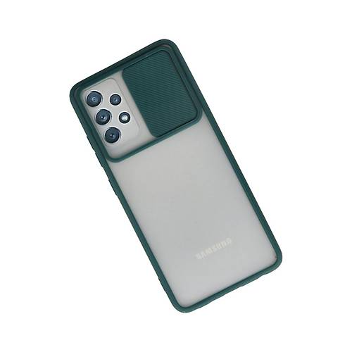 Galaxy A72 K�l�f Palm Buzlu Kamera S�rg�l� Silikon - Ye�il