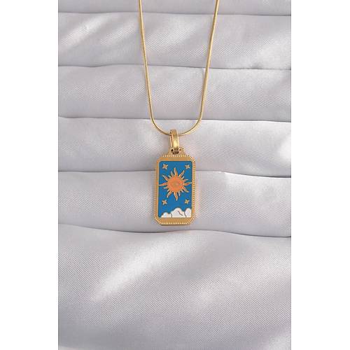 316L �elik Gold Renk Mavi Mineli G�ne� Model Tarot Kolye