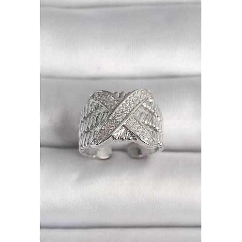 Pirin� G�m�� Renk Ayarlanabilir Zirkon Ta�l� X Model Kad�n Y�z�k