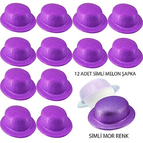 Mor Renk Simli Melon Yuvarlak Parti �apkas� 12 Adet
