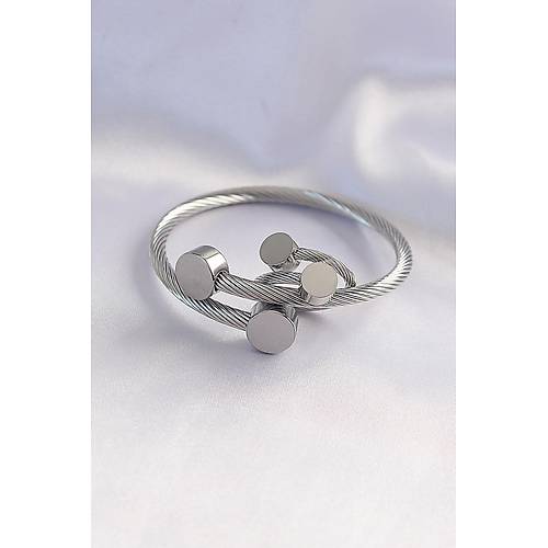 316L �elik G�m�� Renk Oval Aksesuarl� Burgu Model Bileklik ve Y�z�k Kombini