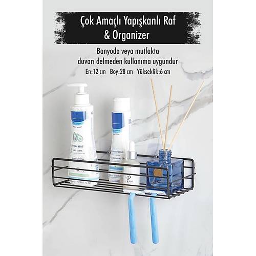 Paslanmaz �elik Yap��kanl� Siyah Duvar Raf� & Organizer & Banyo Du� Ask�s�