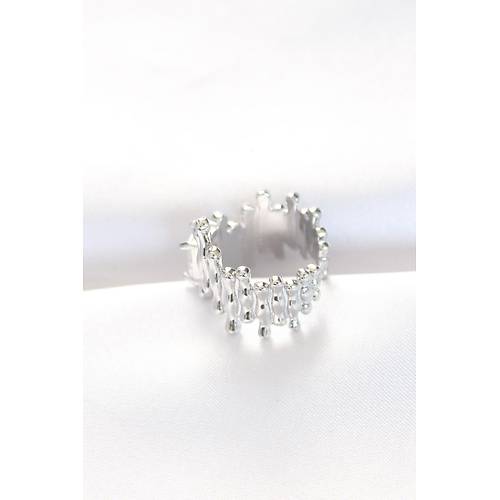 Silver Renk T�rt�kl� Kal�n Baget Ta� Tasar�m Ayarlanabilir Y�z�k