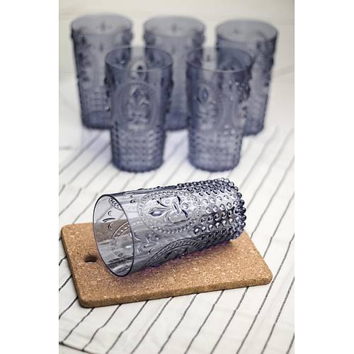 Akrilik Buz Mavisi 6'l� Uzun Bardak & Su Me�rubat Barda�� 750 ml ( B�y�k Boy & Cam De�ildir )