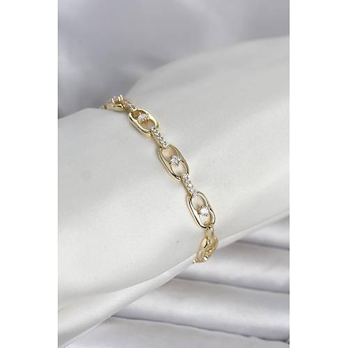 Pirin� Gold Renk Zirkon Ta�l� Kad�n Bileklik