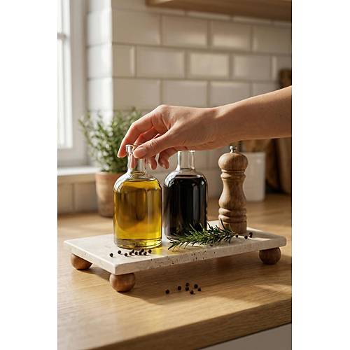 Ayakl� Do�al Mermer Sunum Tablas� & Dekoratif Ya�danl�k Altl��� (12x24x4 cm)