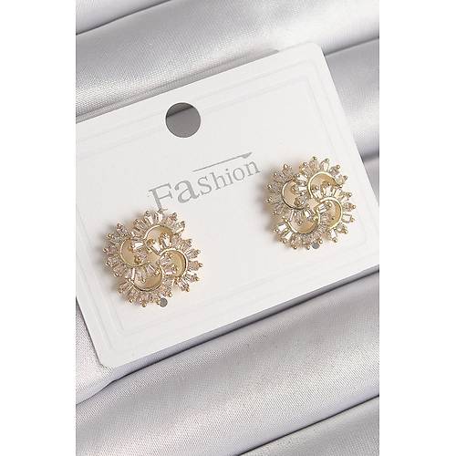 Pirin� Gold Renk Zirkon Ta�l� Yonca Model Kad�n K�pe