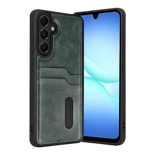 Galaxy A17 5G Sara Kartvizitli Deri K�l�f - Ye�il