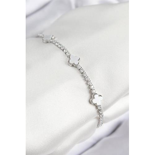 Pirin� Zirkon Ta�l� Yonca Model G�m�� Renk Kad�n Bileklik