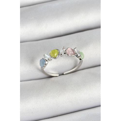 Pirin� S�ral� Kalp Fig�rl� Zirkon Ta�l� G�m�� Renk Ayarlanabilir Kad�n Y�z�k