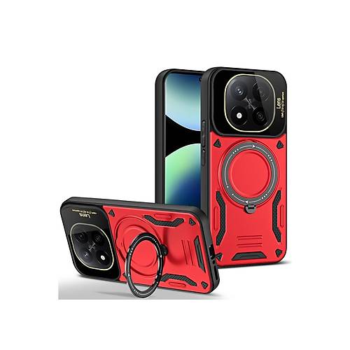 Redmi Note 14 Pro 5G K�l�f Joy Lens Standl� Kapak - K�rm�z�