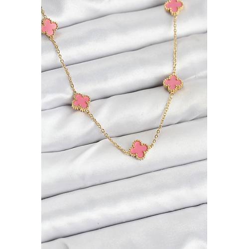 316L �elik Zincir Gold Renk Pembe Baby Boy Yonca Kad�n Kolye