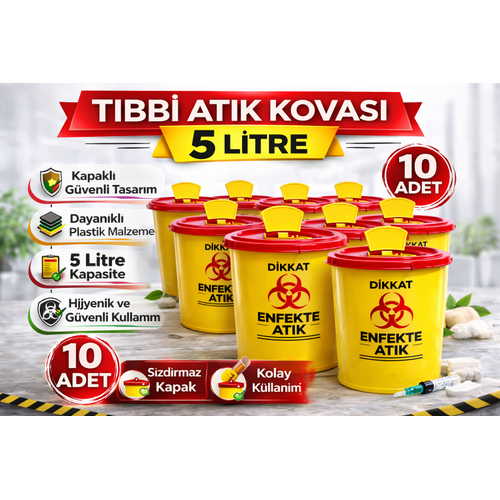 T�bbi At�k Kovas� 5 Litre 10 Adet Kapakl� T�bbi At�k Kutusu Enfekte At�k Kovas�