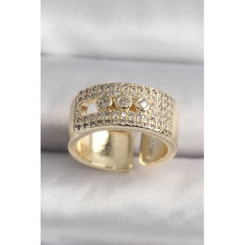 Pirin� Gold Renk Zirkon Ta�l� Messika Model Ayarlanabilir Kad�n Y�z�k