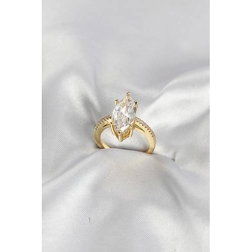 Gold Renk Pirin� Markiz Kesim Zirkon Ta�l� Kad�n Y�z�k