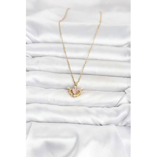 316L �elik Zincir Gold Renk Kanatl� Kalp Model Kad�n Kolye