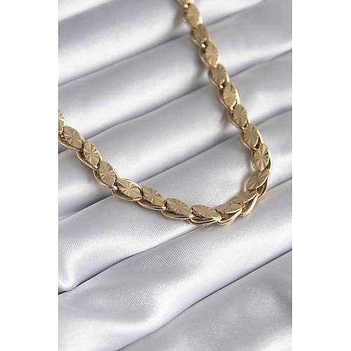 316L �elik Gold Renk Lazer Kesim Arpa Zincir Model Kad�n Kolye