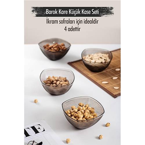 Akrilik Barok F�me Kare 4'l� K���k Kase Seti & �erezlik & Sunumluk & �kraml�k (Cam De�ildir) 6766DP4